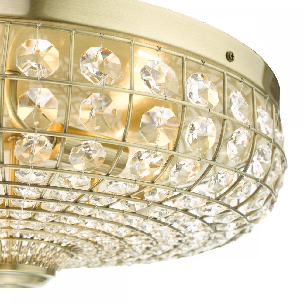 Dar ASM5475 | Asmara 5 Light Flush | Antique Brass & Crystal