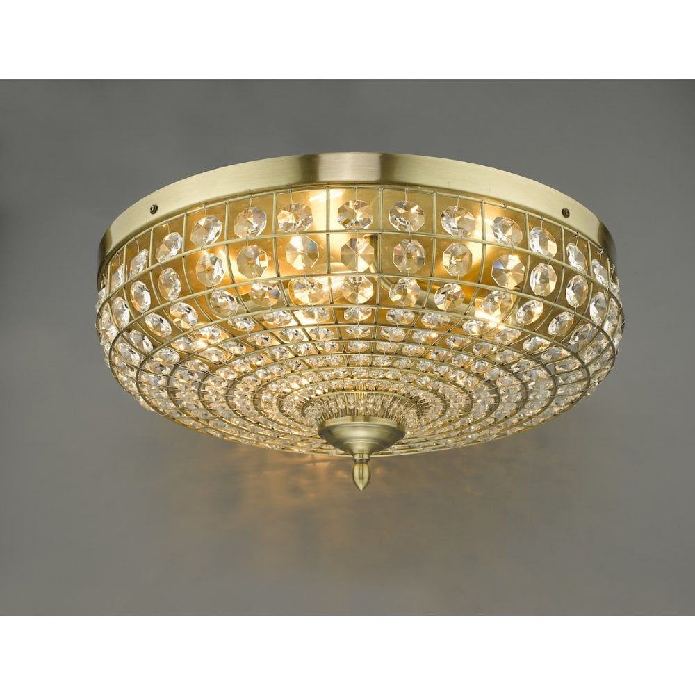 Dar ASM5475 | Asmara 5 Light Flush | Antique Brass & Crystal