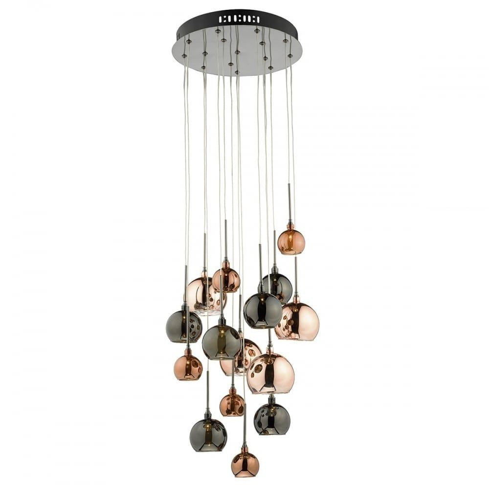 Dar AUR1564 | Aurelia 15 Light Pendant Light | Copper, Bronze & Black Chrome