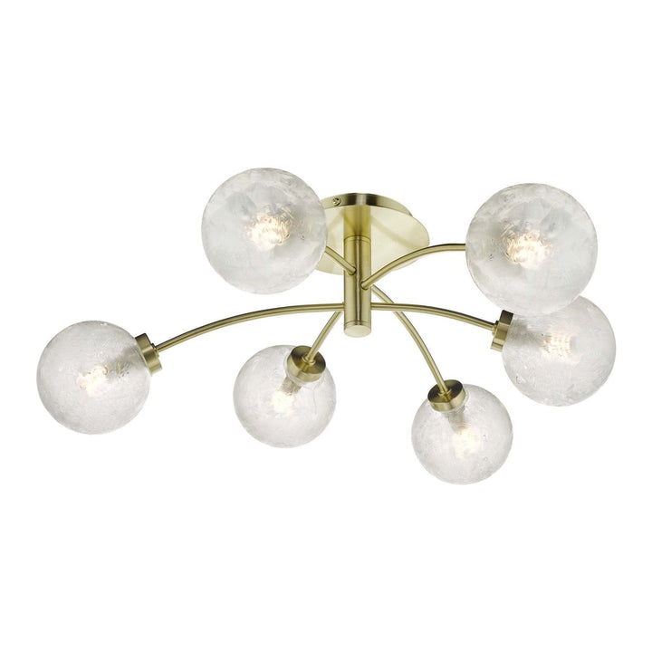 Dar AVA6441 | Avari Semi-Flush Ceiling Light | 6 Light | Satin Brass & Frosted Glass