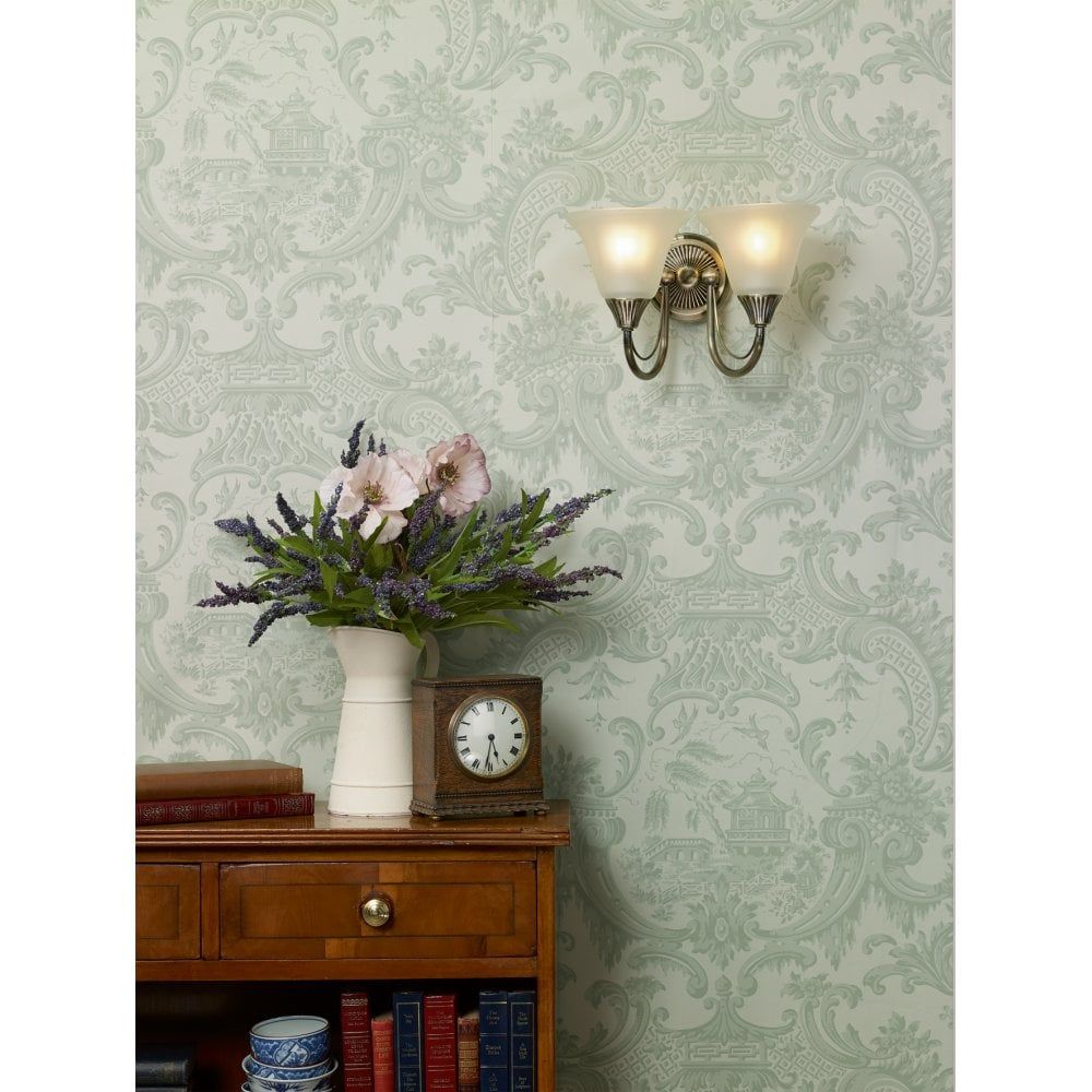 Dar BOS09 | Boston Double Wall Bracket | Antique Brass with Opal Glass