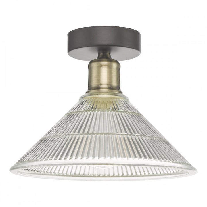 Dar BOY0175 | Boyd 1 Light Flush | Antique Brass with Glass Shade