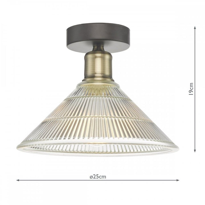 Dar BOY0175 | Boyd 1 Light Flush | Antique Brass with Glass Shade