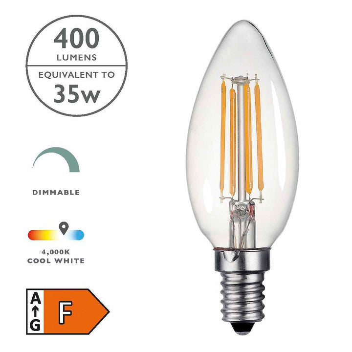 Dar BUL-E14-LED-18-I E14 Candle 4w LED Single Bulb Cool White Dimmable