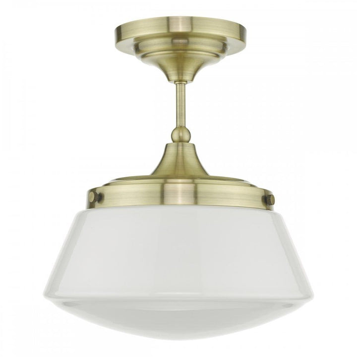 Dar CAD0175 | Caden Semi Flush | Antique Brass Opal Glass