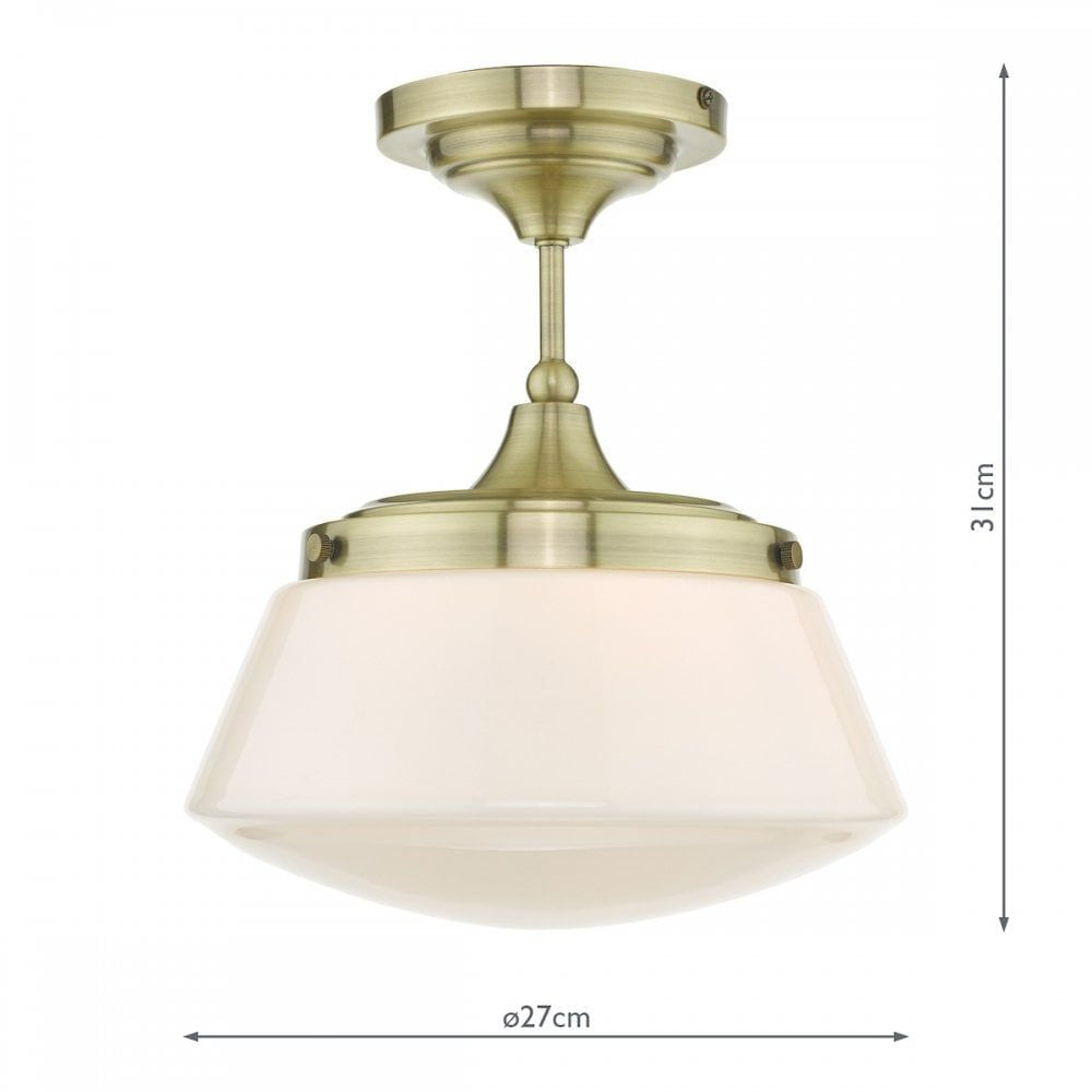 Dar CAD0175 | Caden Semi Flush | Antique Brass Opal Glass