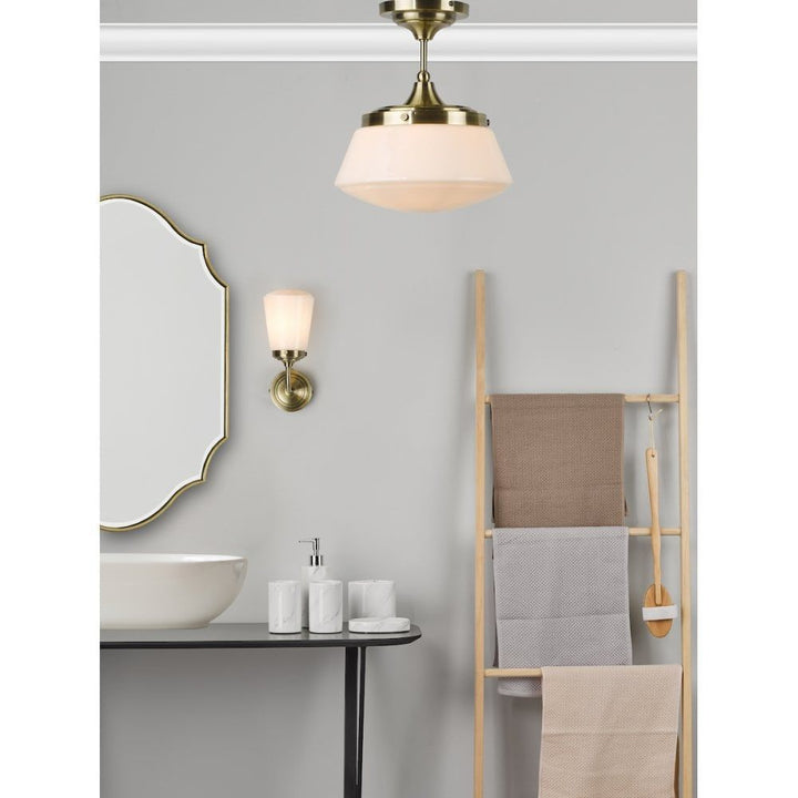 Dar CAD0175 | Caden Semi Flush | Antique Brass Opal Glass