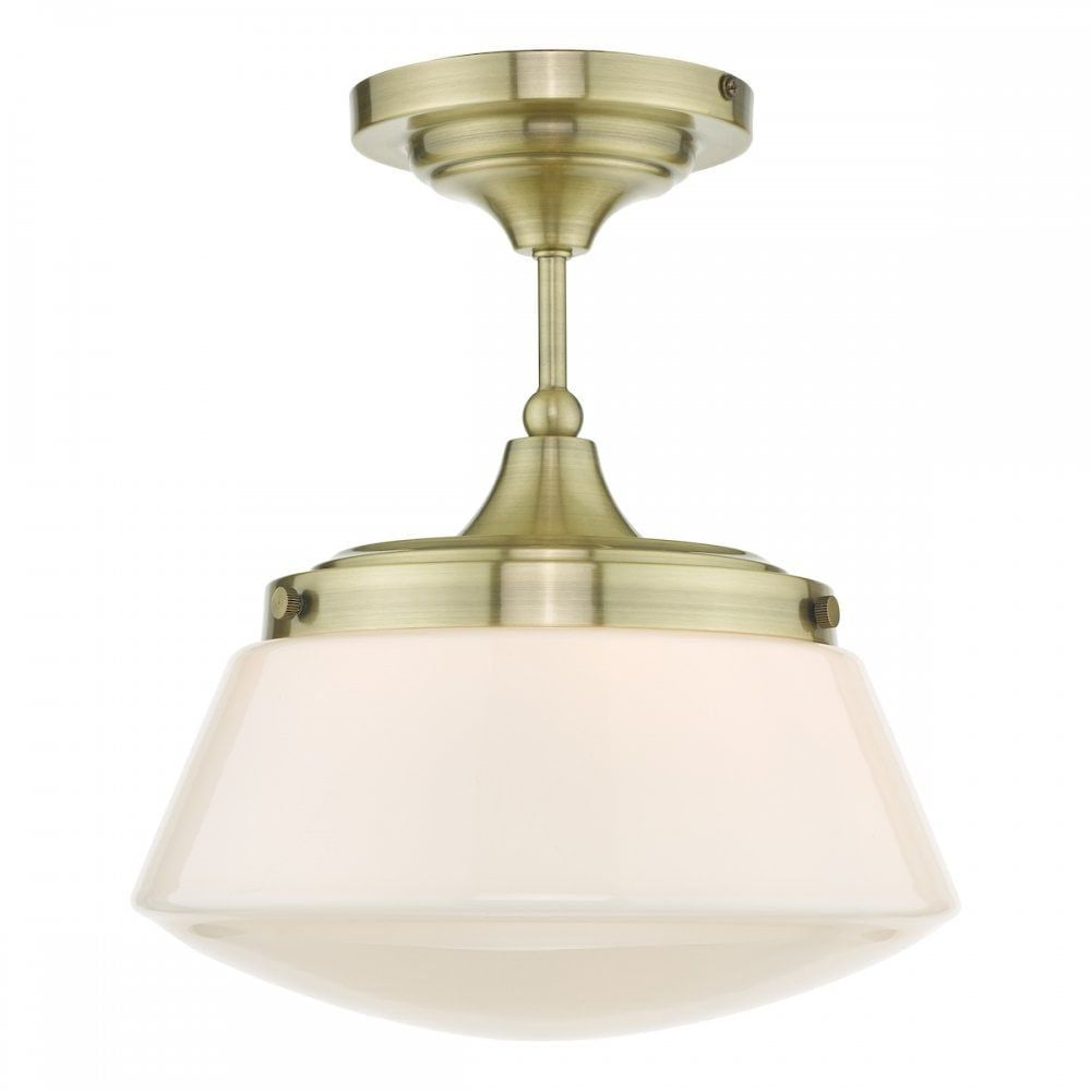 Dar CAD0175 | Caden Semi Flush | Antique Brass Opal Glass