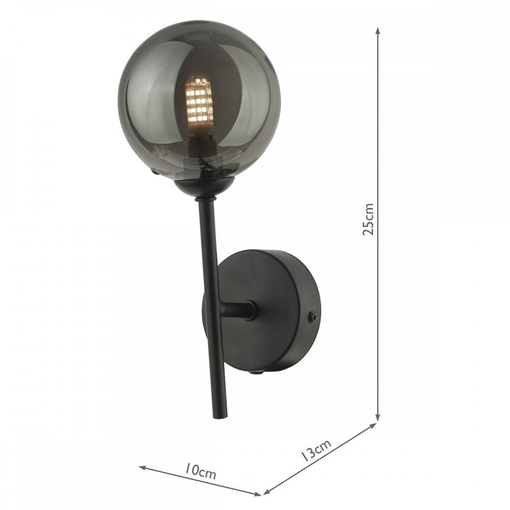 Dar Lighting COH0722-01 | Cohen | 1 Light Wall Light | Matt Black & Smoked Glass