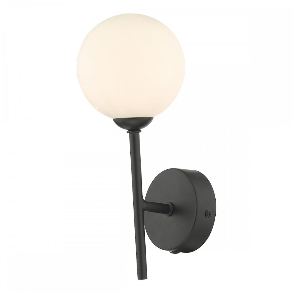 Dar Lighting COH0722-02 | Cohen | 1 Light Wall Light | Matt Black & Opal Glass