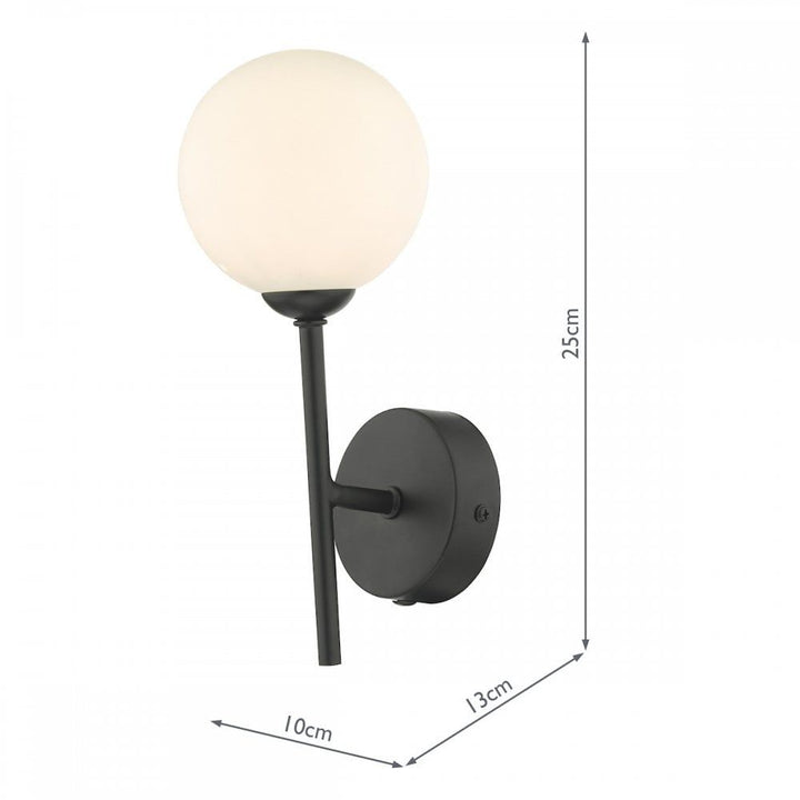 Dar Lighting COH0722-02 | Cohen | 1 Light Wall Light | Matt Black & Opal Glass