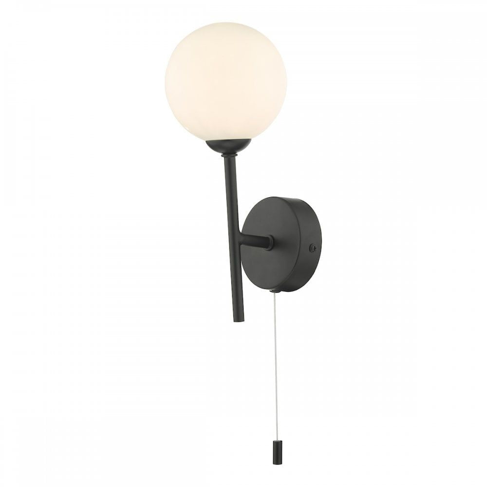 Dar Lighting COH0722-02 | Cohen | 1 Light Wall Light | Matt Black & Opal Glass