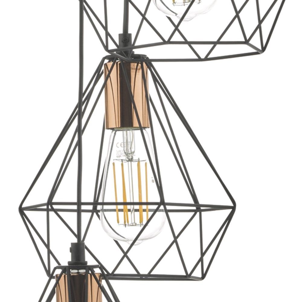 Dar DEY0322 | Deyon | 3 Light | Cluster Pendant | Black & Copper