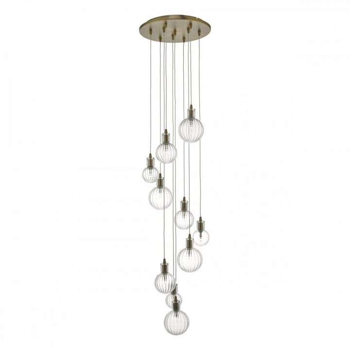 Dar DIT2342 | Dita | 10 Light | Cluster Pendant | Brass & Ribbed Glass