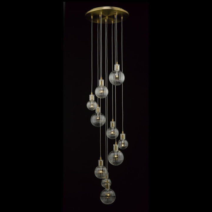 Dar DIT2342 | Dita | 10 Light | Cluster Pendant | Brass & Ribbed Glass