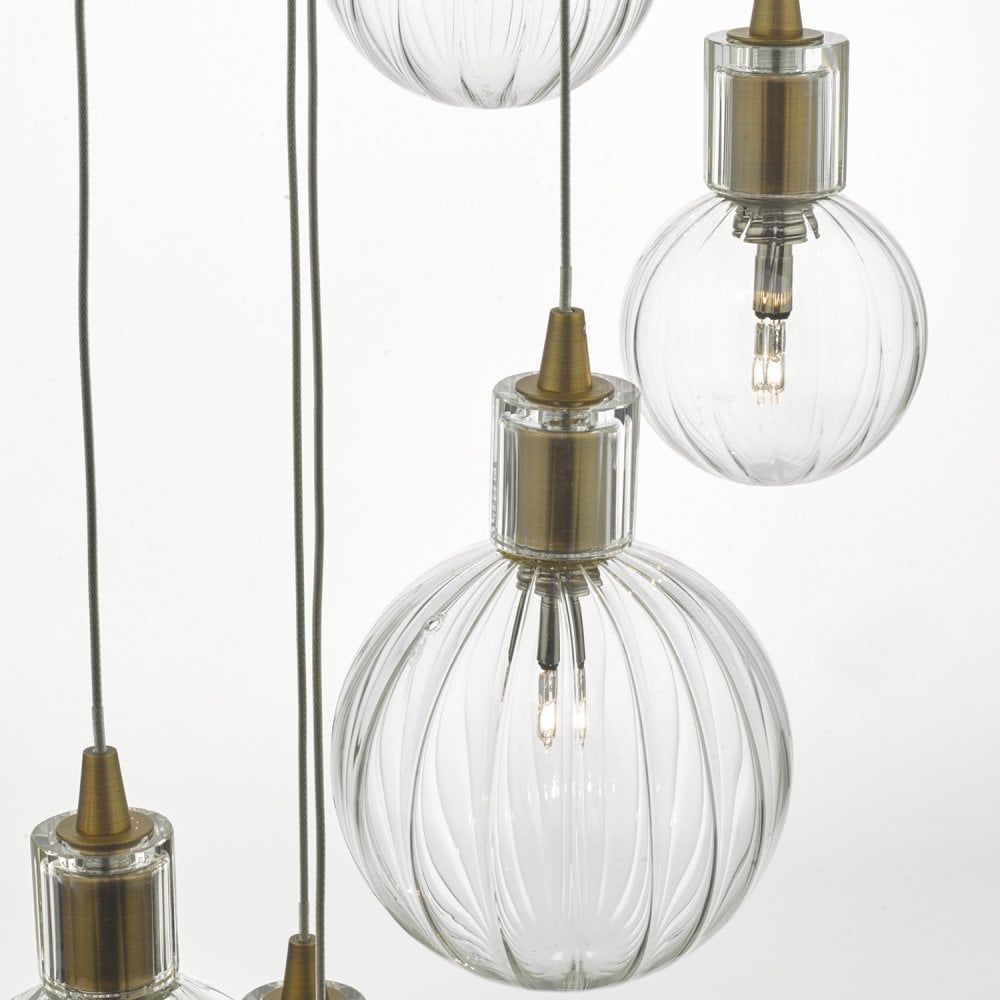 Dar DIT2342 | Dita | 10 Light | Cluster Pendant | Brass & Ribbed Glass