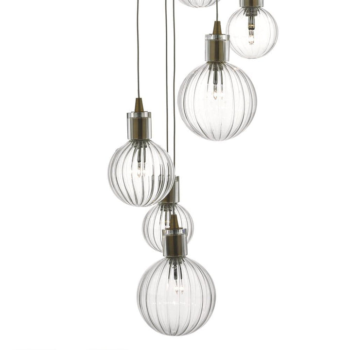 Dar DIT2342 | Dita | 10 Light | Cluster Pendant | Brass & Ribbed Glass