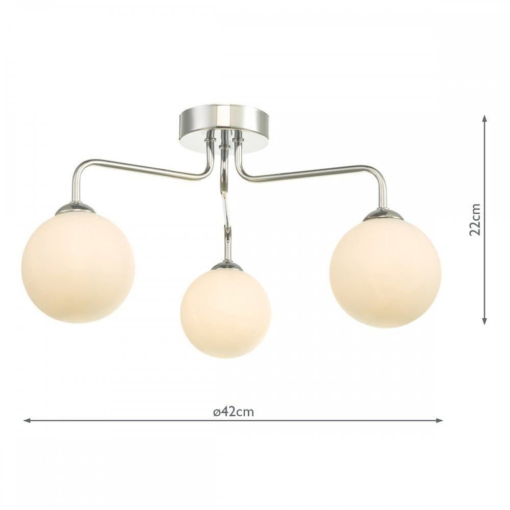 Dar FEY0350-02 | Feya | 3-Light Semi Flush Ceiling Light | Polished Chrome | Opal Glass