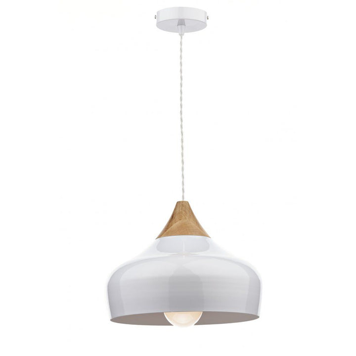 Dar GAU0102 | Gaucho Pendant | 1-Light | White & Natural Wood