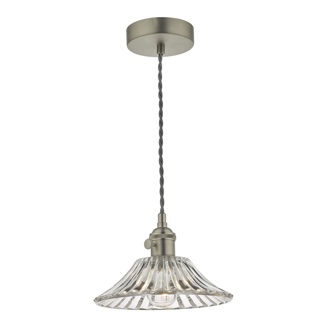 Dar HAD0161-04 | Hadano Pendant | Antique Chrome & Flared Glass Shade