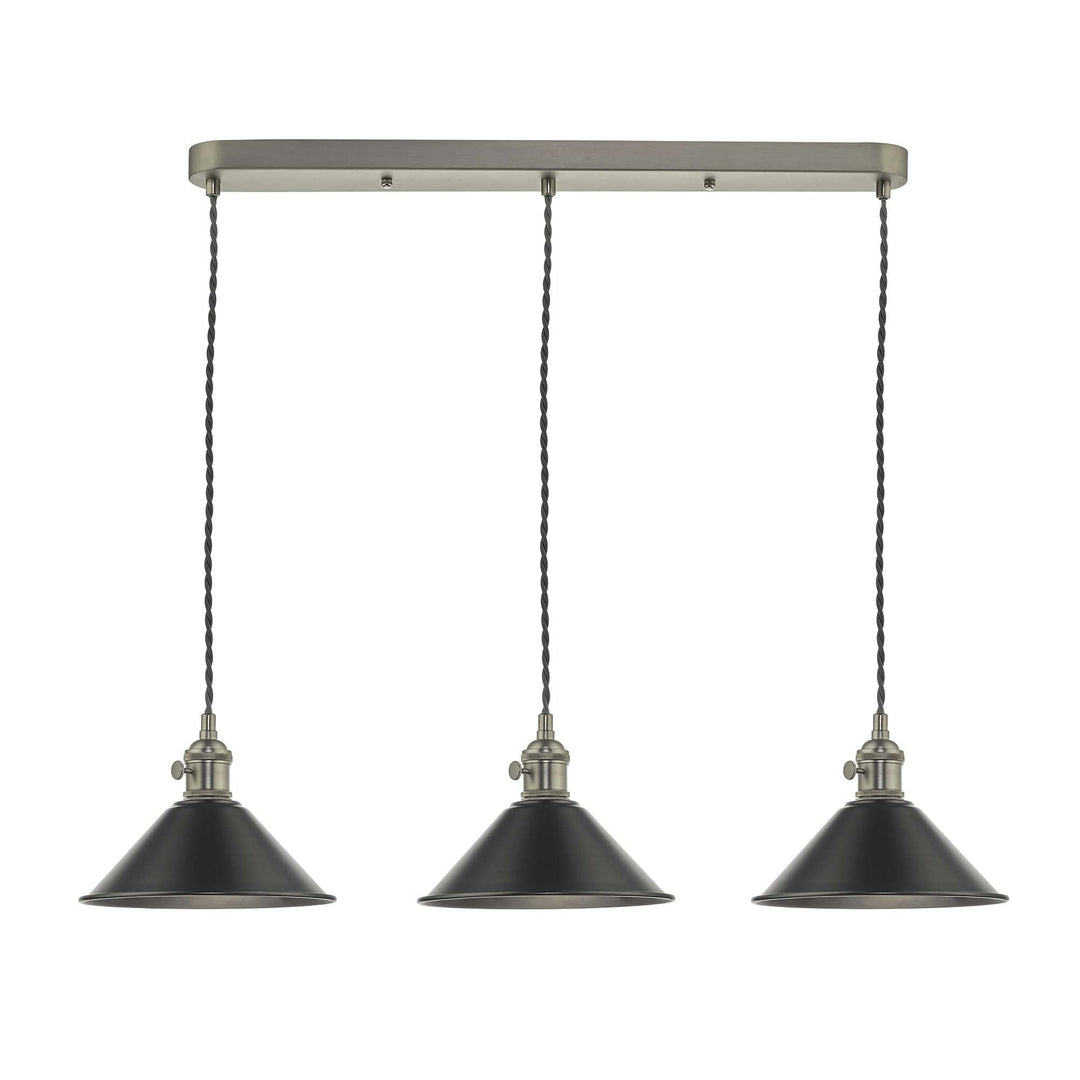 Dar HAD3661-02 | Hadano | 3-Light Suspension | Antique Brass & Pewter Shades