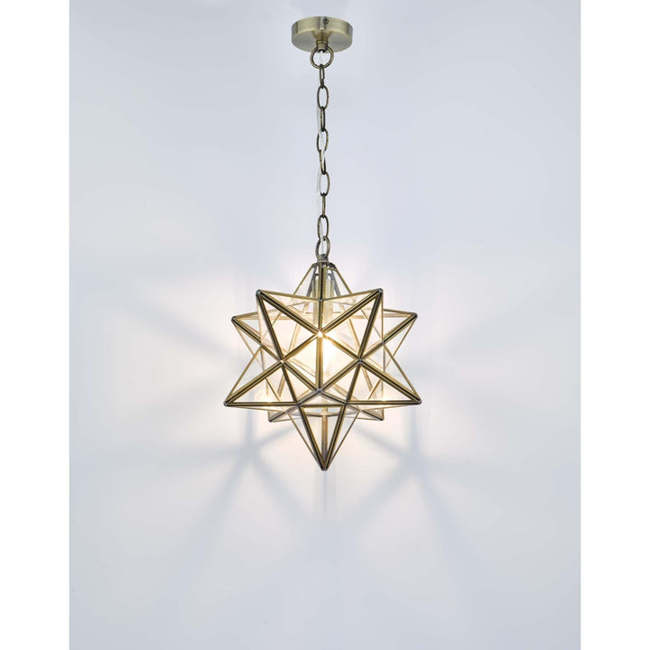 Dar ILA8675 | Ilario Large Star Pendant | Antique Brass and Glass