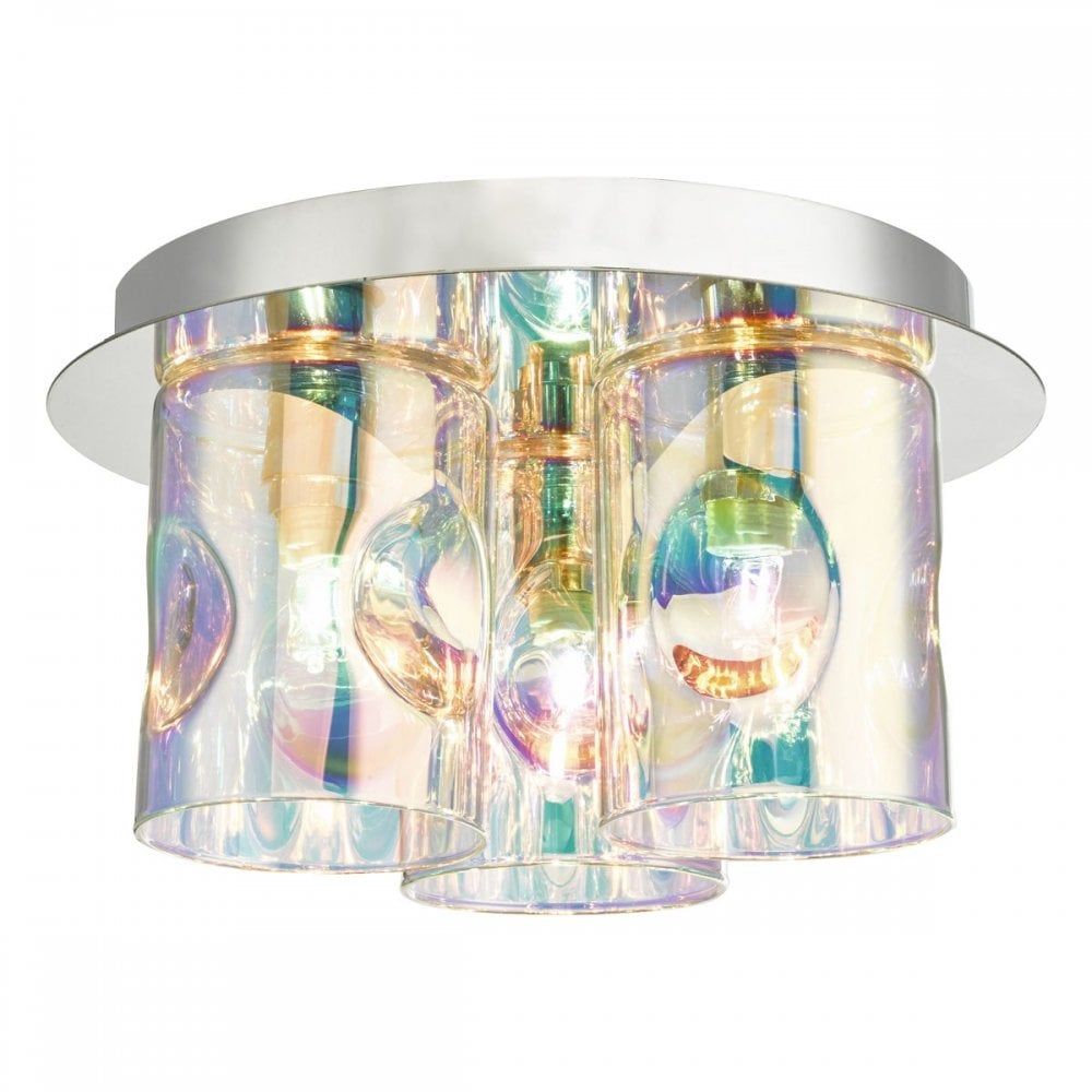 Dar INT5350 | Inter Ceiling Light | Iridised Glass & Chrome Flush Mount