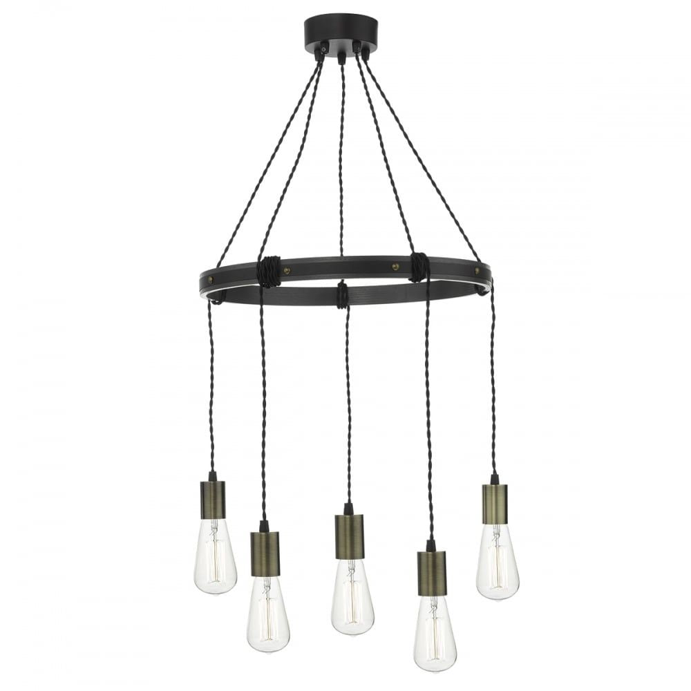 Dar IVA0531 | Ivan Pendant Light | Rustic Wood with Aged Brass Detail