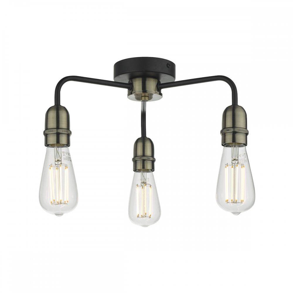 Dar KIE5322 Kiefer 3 Light Flush Black And Antique Brass