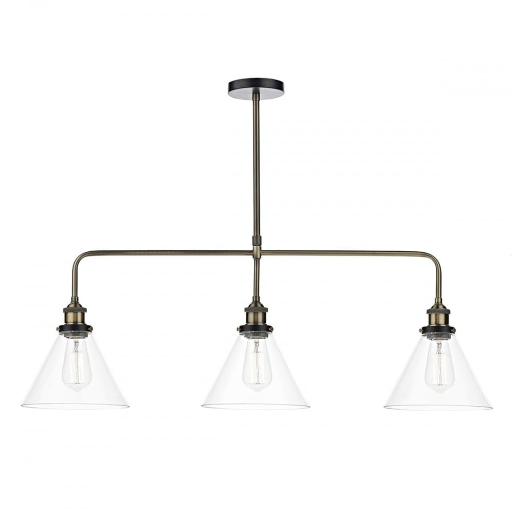 Dar RAY0375 | Ray Bar Pendant | Antique Brass Finish with Clear Glass