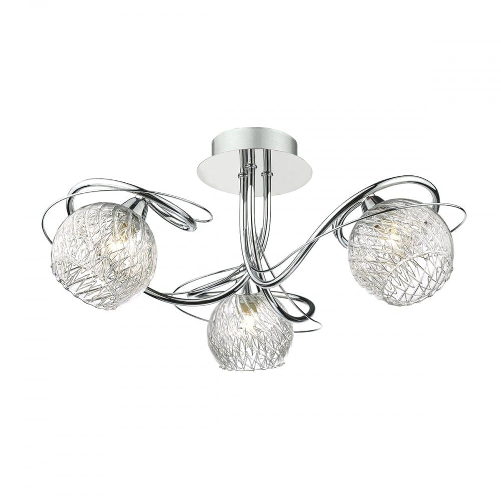 Dar REH0350 | Rehan Semi Flush Light | Polished Chrome with Ribbed Glass