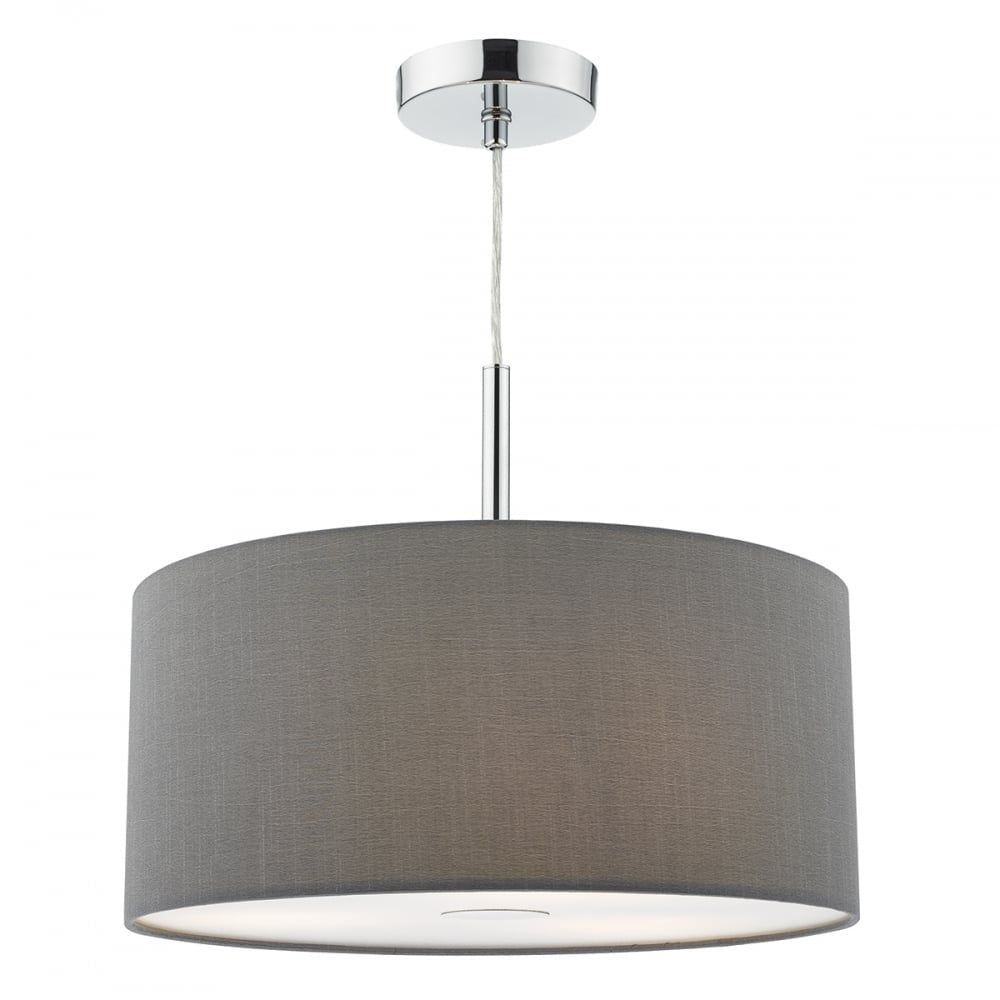 Dar RON1039 | Ronda Drum Pendant | Grey Faux Silk 3-Light