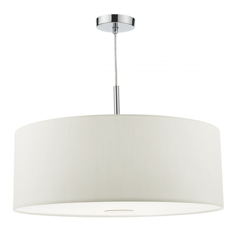 Dar RON172 | Ronda Large Pendant | White Faux Silk 3-Light