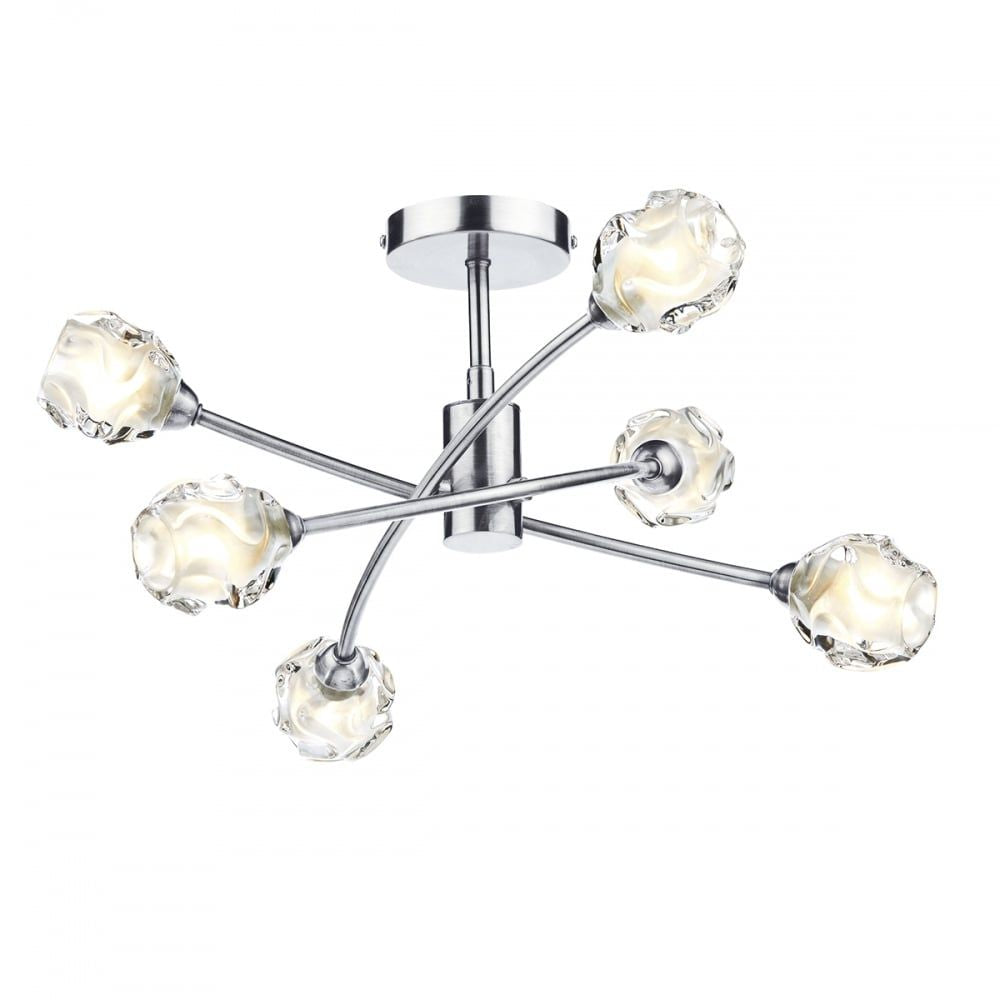 Dar SEA0646 | Seattle | 6 Light Semi Flush | Satin Chrome & Moulded Glass