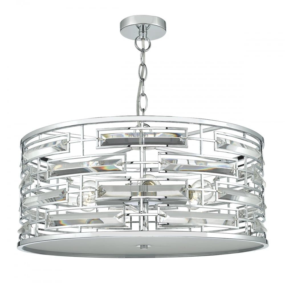 Dar SEV0650 Seville | 6 Light Pendant | Clear Faceted Crystal Panels