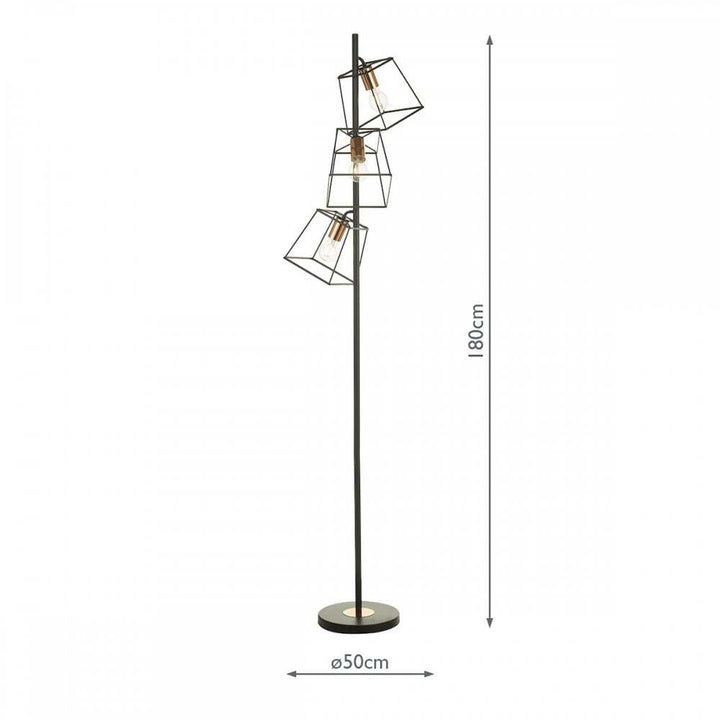 Dar TOW4922 | Tower Floor Lamp | Triple Light Matt Black & Copper