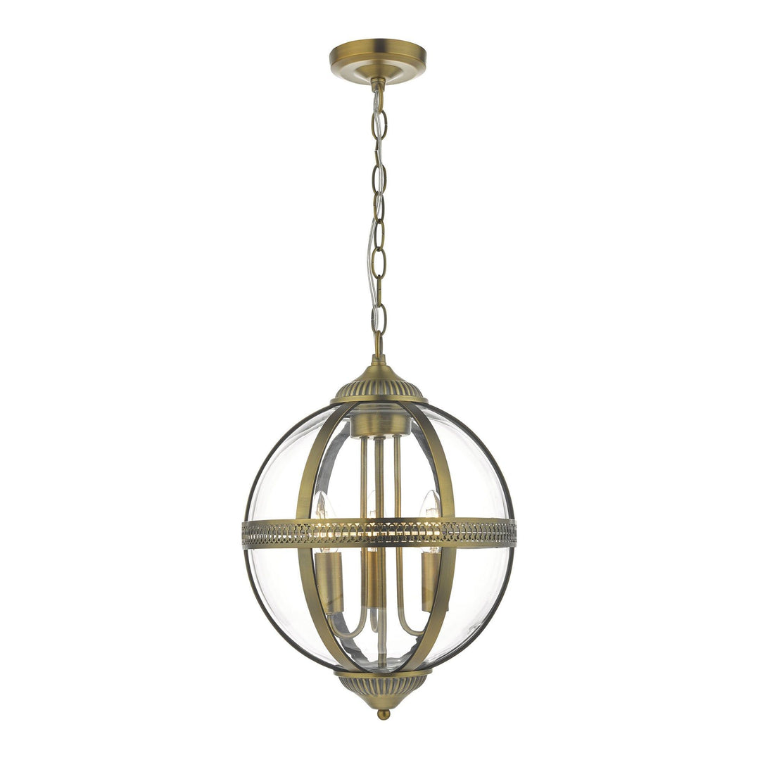 Dar VAN0375 | Vanessa 3 Light Pendant | Antique Brass/Clear