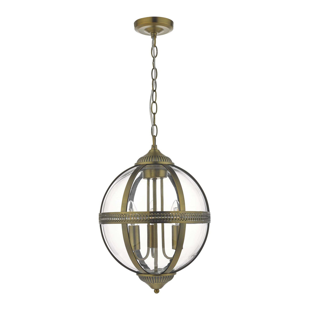 Dar VAN0375 | Vanessa 3 Light Pendant | Antique Brass/Clear