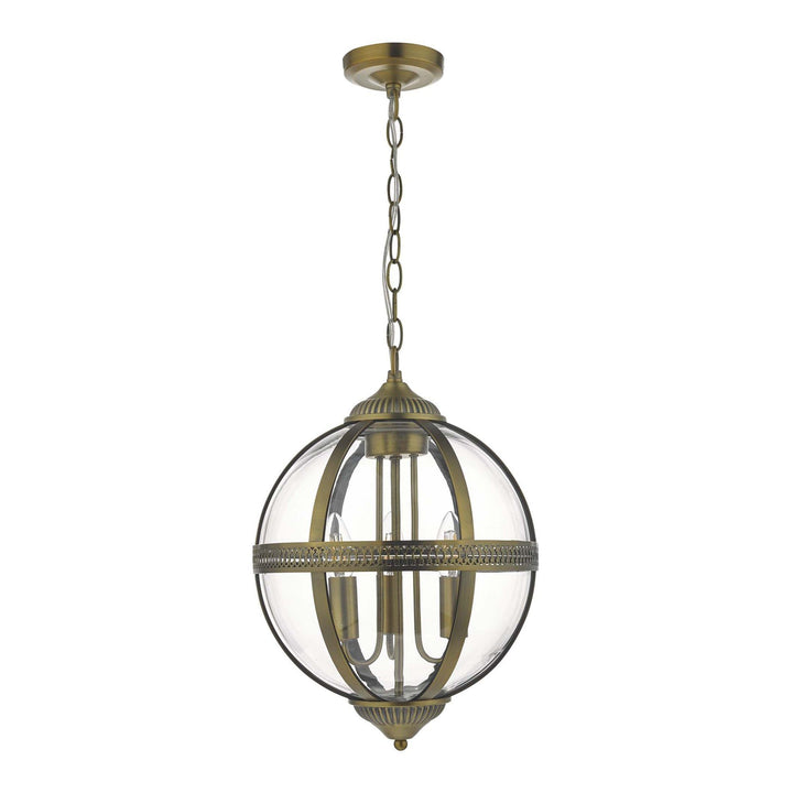 Dar VAN0375 | Vanessa 3 Light Pendant | Antique Brass/Clear