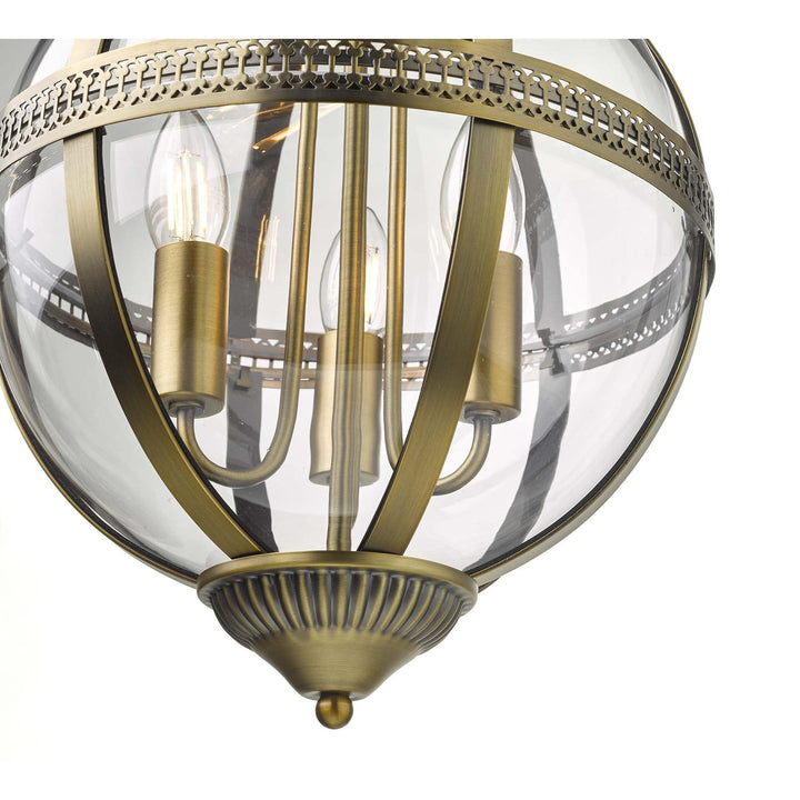 Dar VAN0375 | Vanessa 3 Light Pendant | Antique Brass/Clear