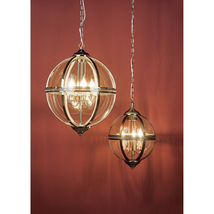 Dar VAN0375 | Vanessa 3 Light Pendant | Antique Brass/Clear