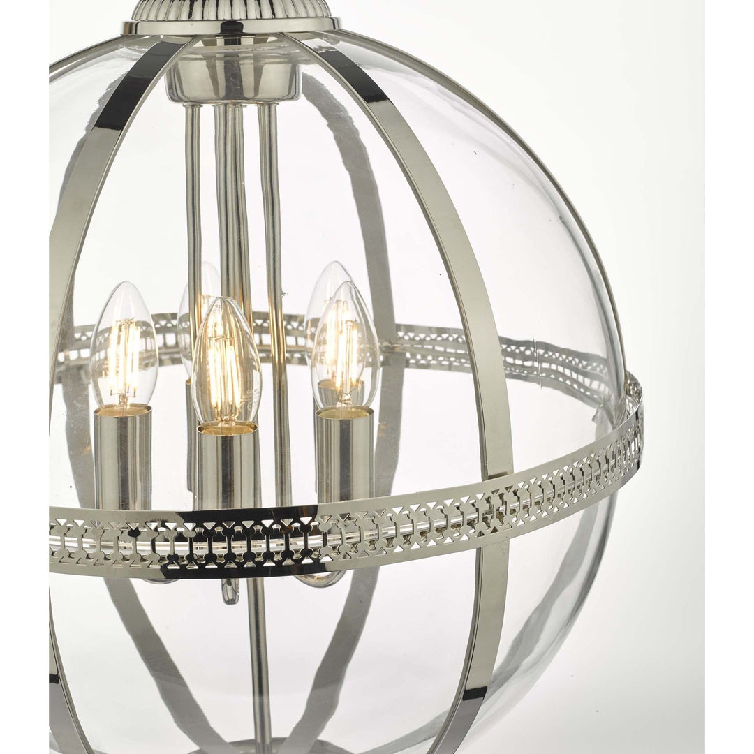 Dar VAN0538 | Vanessa 5 Light Pendant | Polished Nickel/Clear