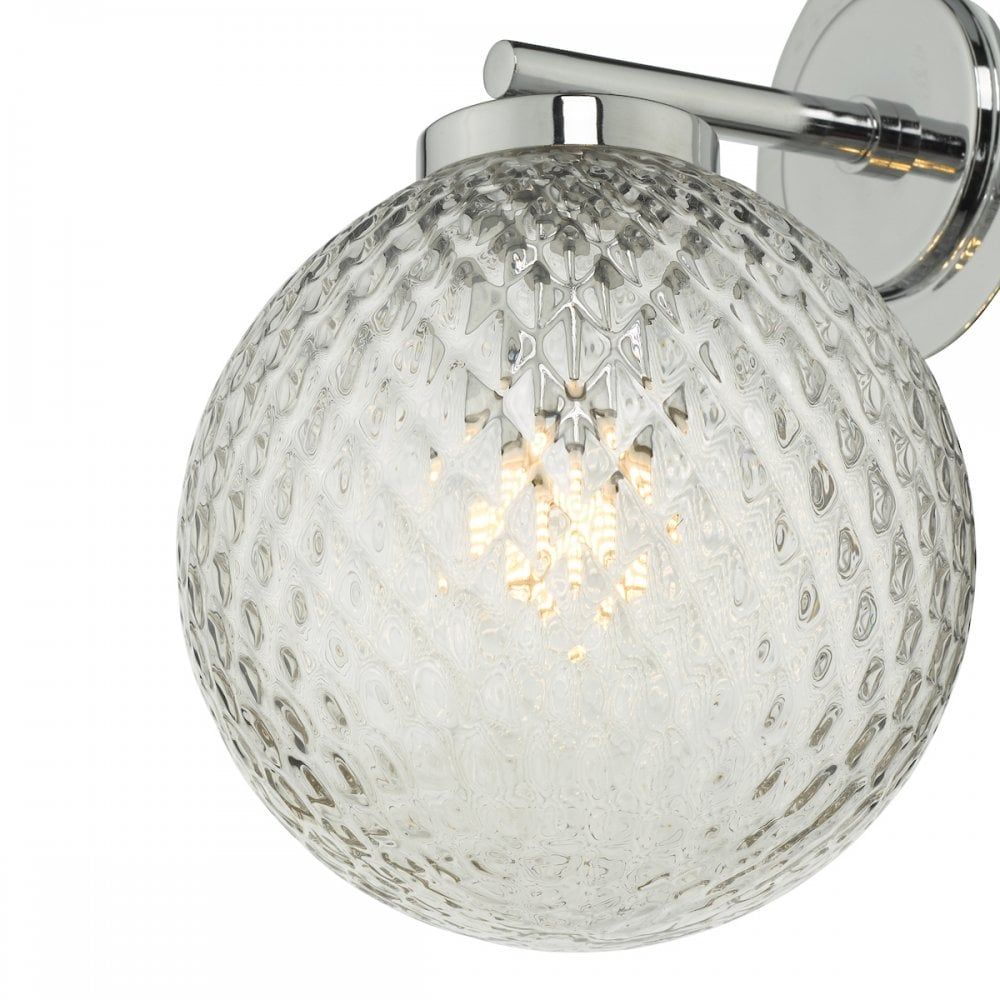 Dar WAY0750 | Wayne Bathroom Wall Light | Polished Chrome & Textured Glass