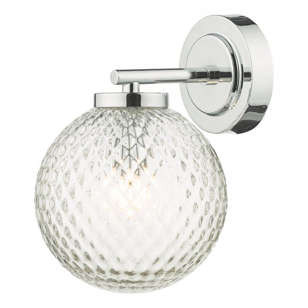 Dar WAY0750 | Wayne Bathroom Wall Light | Polished Chrome & Textured Glass