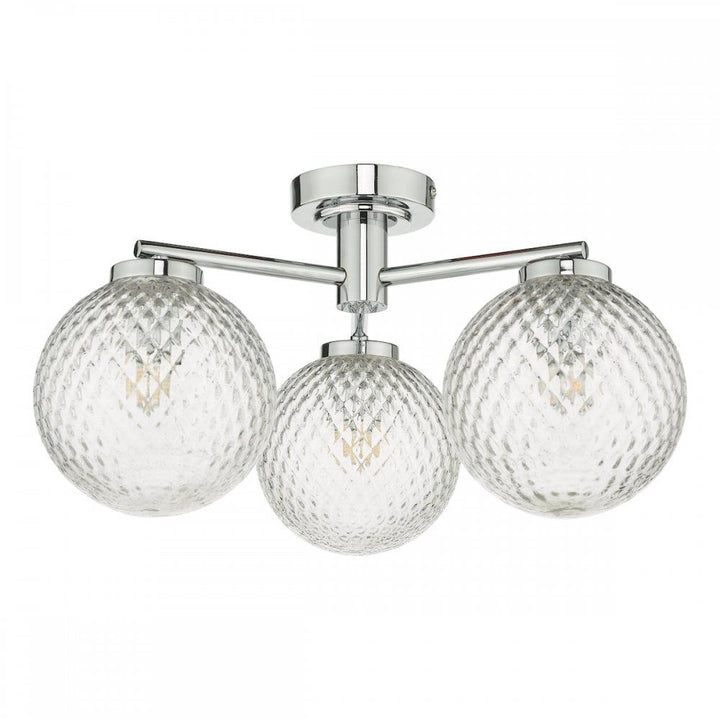 Dar WAY5350 | Wayne Bathroom 3 Light | Semi Flush Polished Chrome & Textured Glass