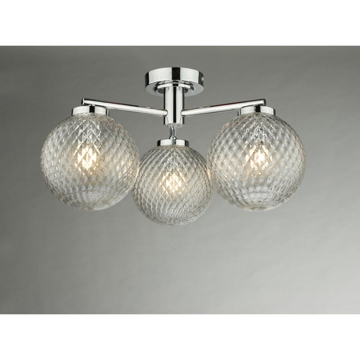 Dar WAY5350 | Wayne Bathroom 3 Light | Semi Flush Polished Chrome & Textured Glass