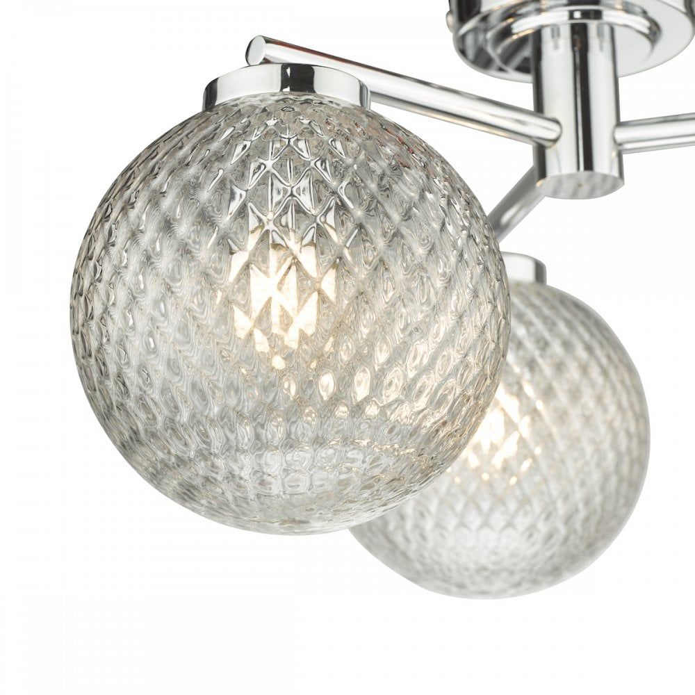 Dar WAY5350 | Wayne Bathroom 3 Light | Semi Flush Polished Chrome & Textured Glass