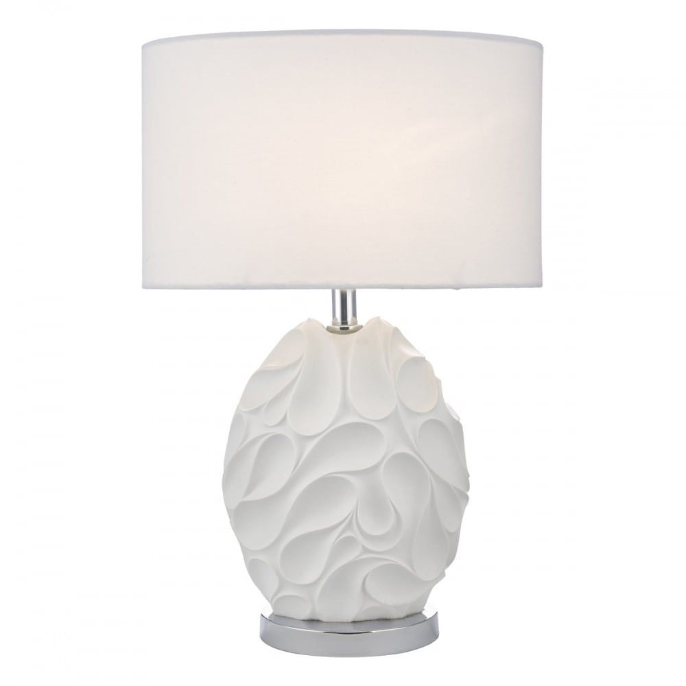 Dar ZAC412 | Zachary Table Lamp | Textured Oval Design | White with Polished Chrome