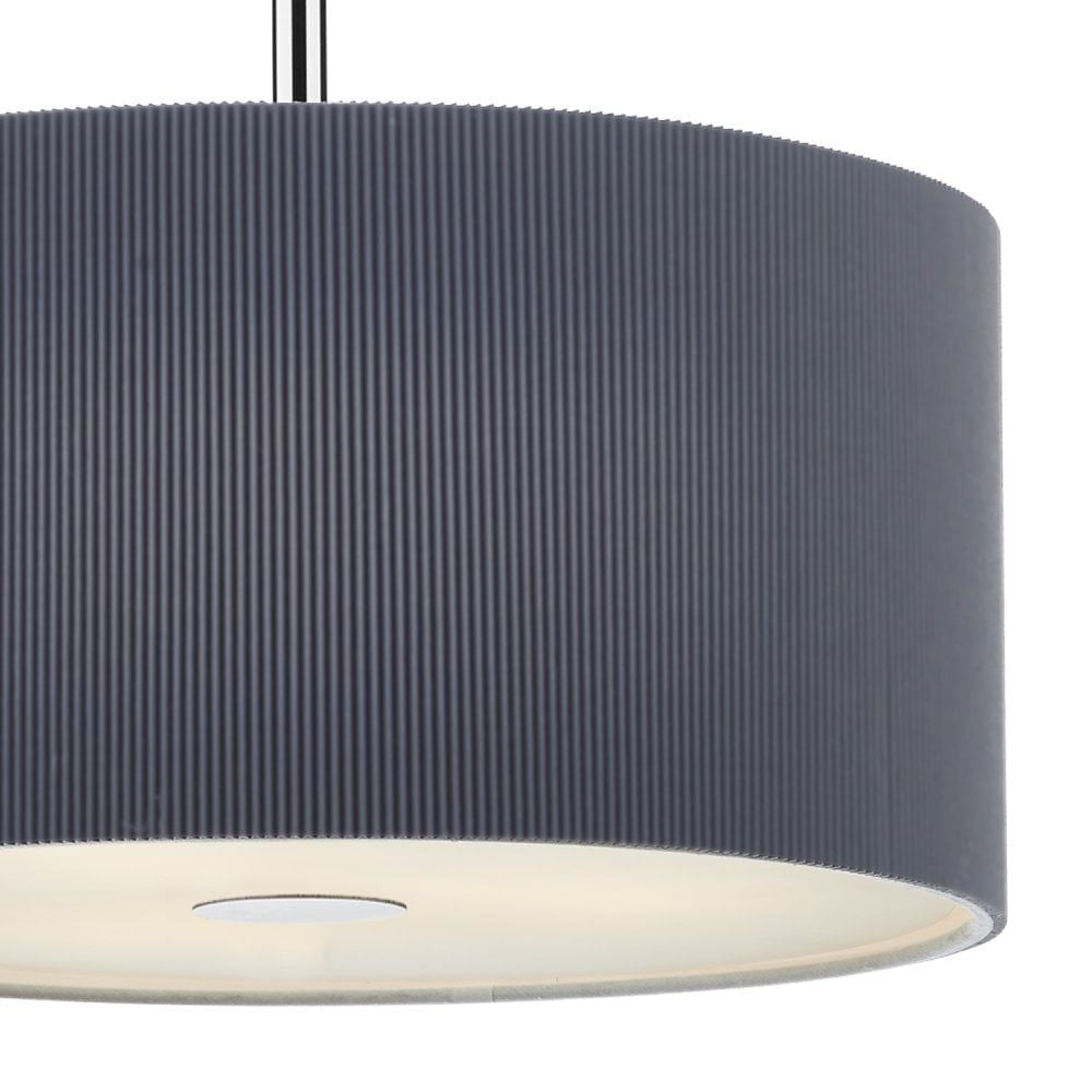 Dar ZAR1039 | Zaragoza 3-Light Pendant | Grey 400mm with Micro Pleat Shade