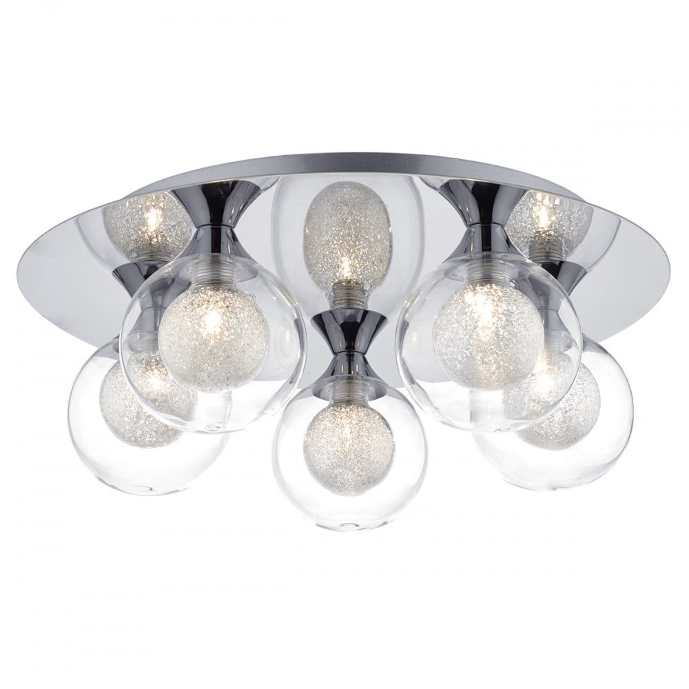 Dar ZEK5450 | Zeke 5-Light Flush Ceiling | Polished Chrome with Glass Shades